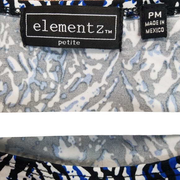 Elementz Womens Sz PM Blue Black Geometric Short Sleeve Blouse - Picture 2 of 9